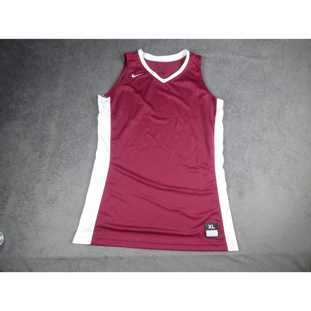 Nike Dri-FIT Basketball Jersey Mens XL Maroon White V-Neck Athletic Tank Top